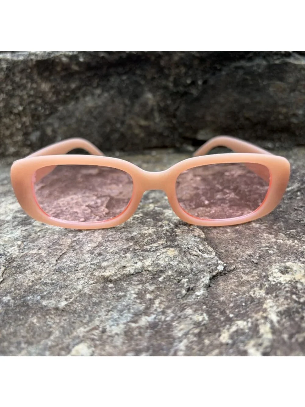 Y2K Chunky Sunglasses Peach Pink Frame Tinted Lens Retro Shades Festival Beach